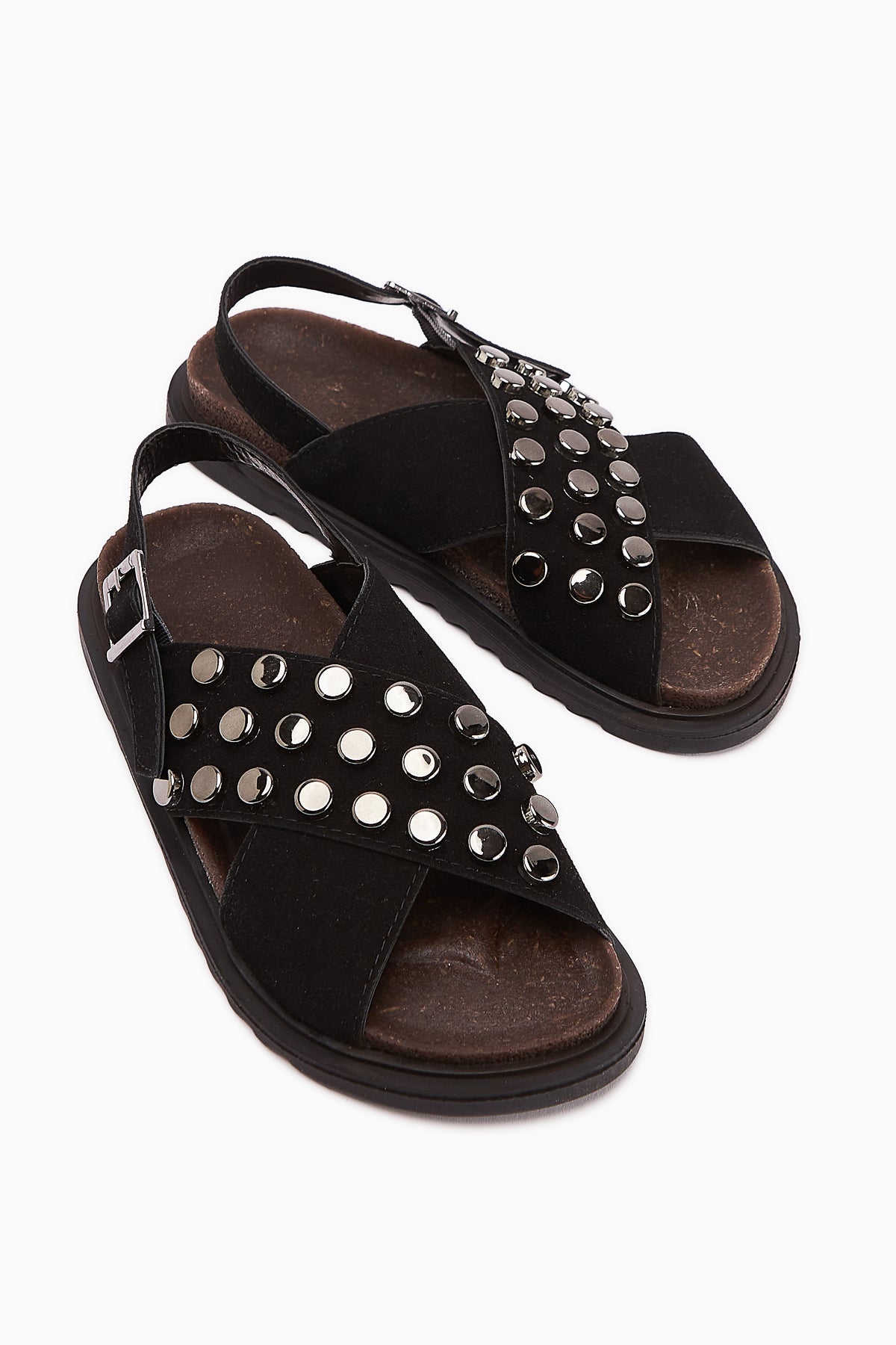 Lina Black Studded Cross-Strap Women's Sandals
