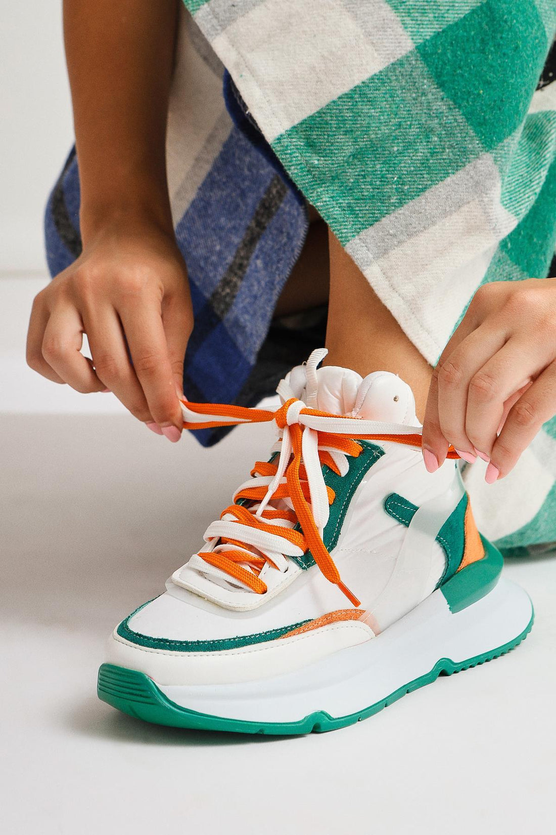 Annaklara Orange-Green Lace-Up Sports Boots
