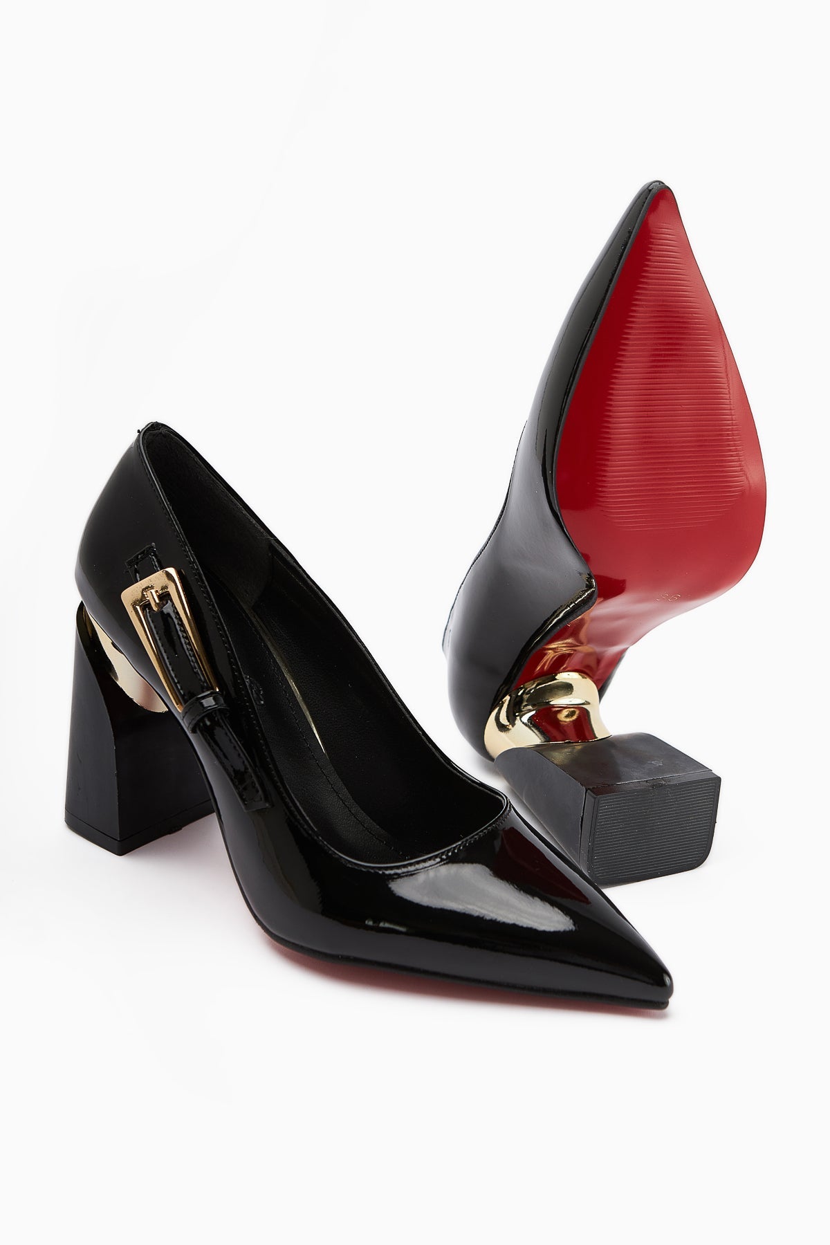 Vania Schwarze Lackleder Damen Metallabsatz Schuh