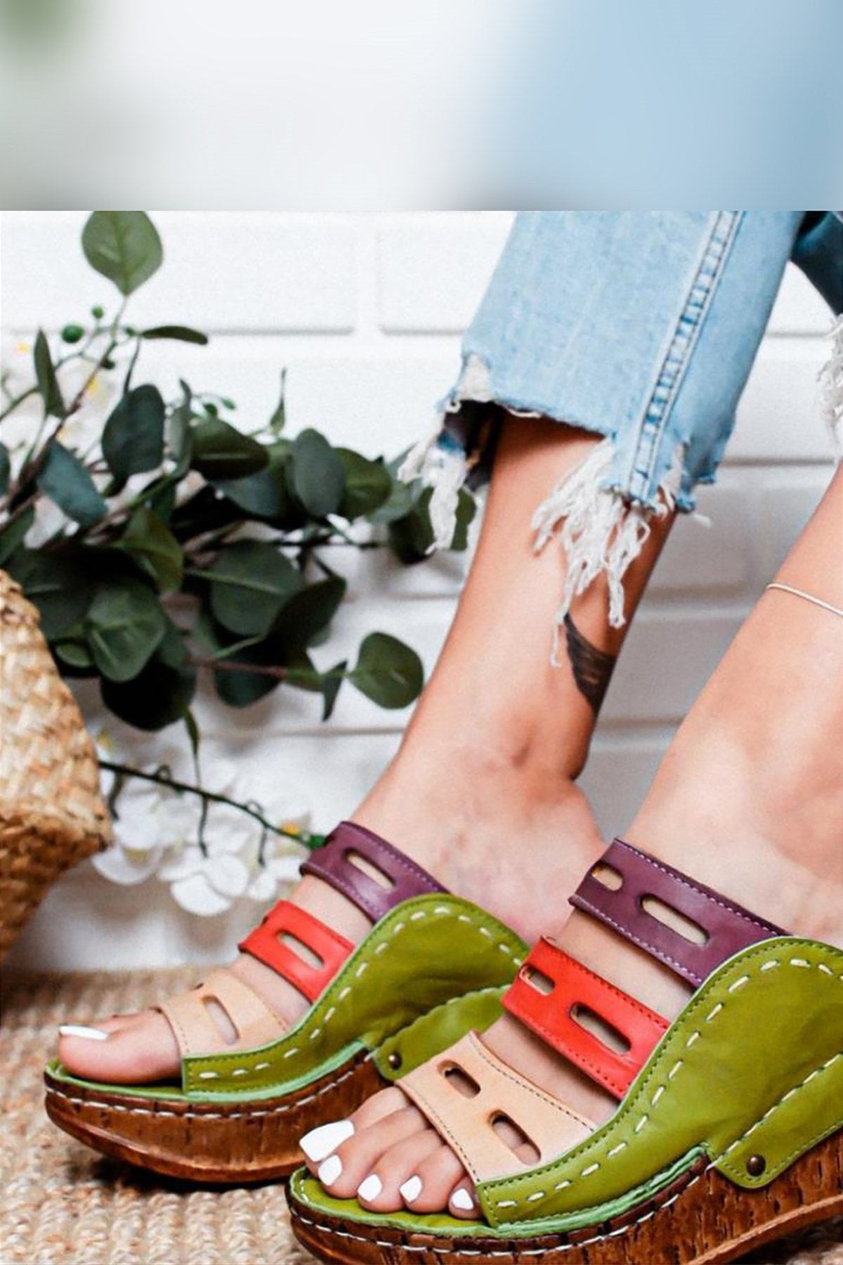 Etta Echtes Leder Grün, Lila, Rot, Nude Laser Cut Slide Sandalen (Vollständig Orthopädisch)