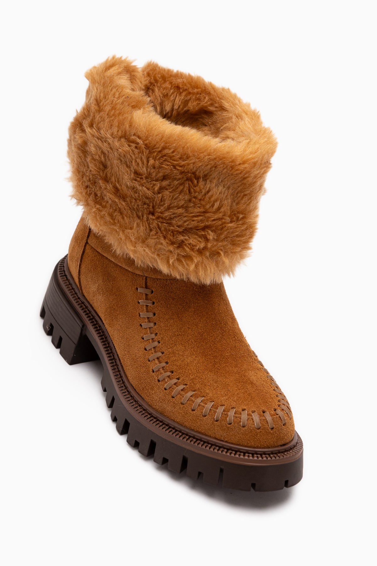 Avril Genuine Leather Tan Suede Fur Women’s Long Boots