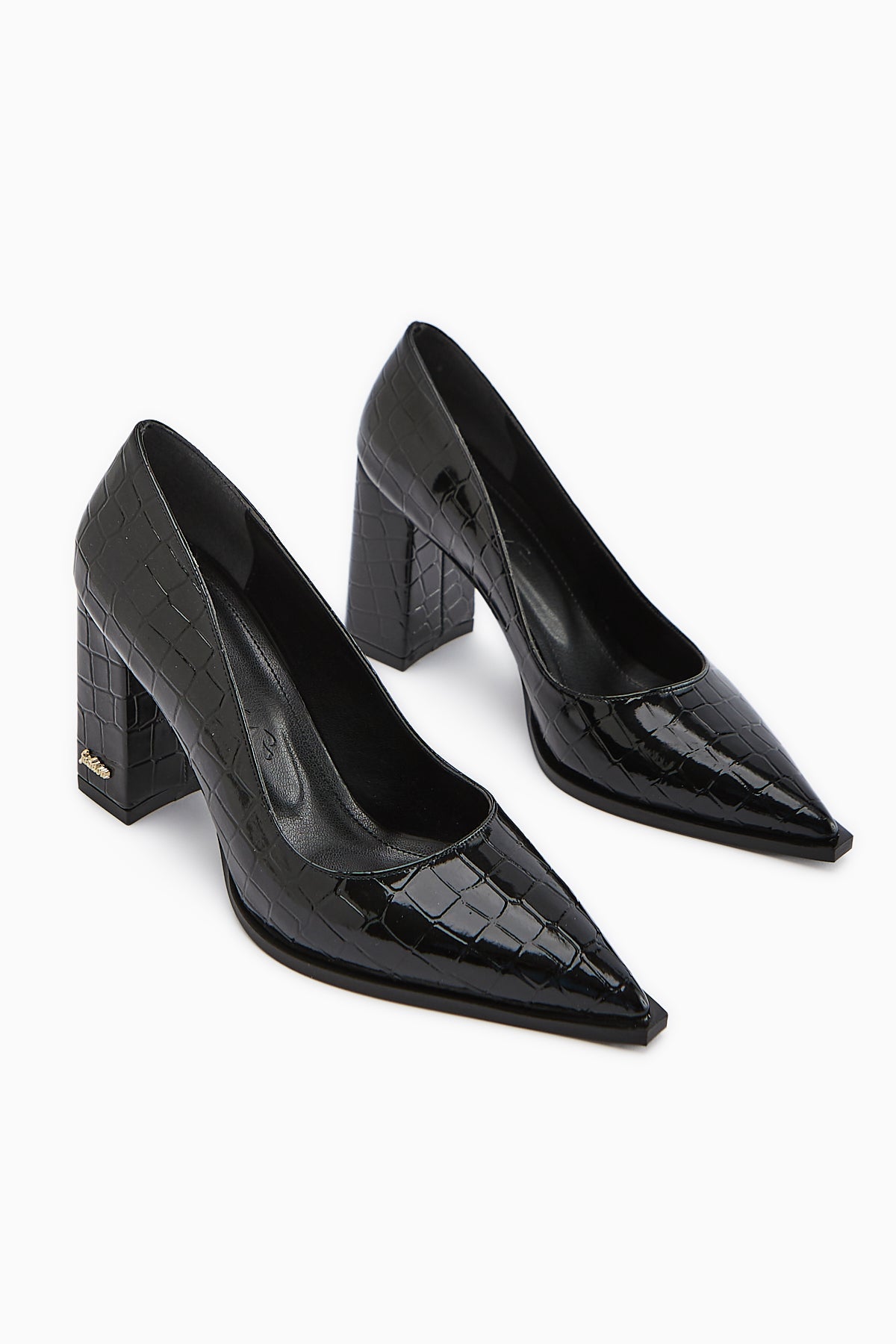 Lucy Black Croco Chunky Heel Women's Stiletto