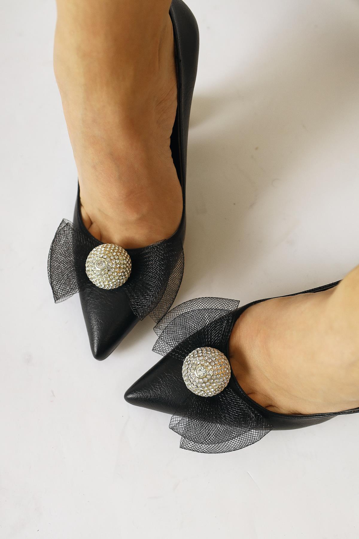Partile – Black Disco-Ball-Detail Tulle-Bow Stiletto (Women)