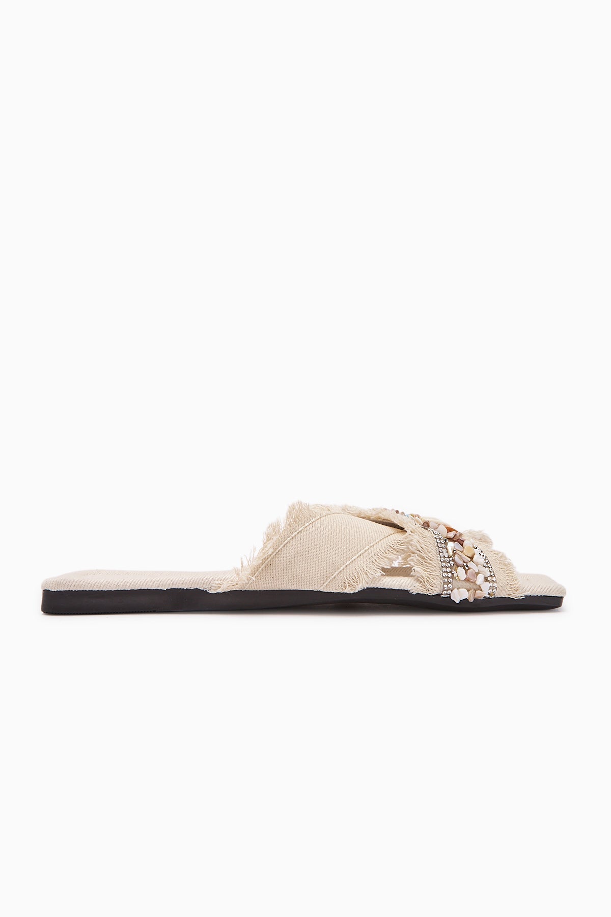 Felisa Beige Stone and Sea Shell Embellished Bohemian Women's Slippers