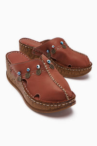 Echtes Leder Annika Lila Antik Detail Damen Pantoletten