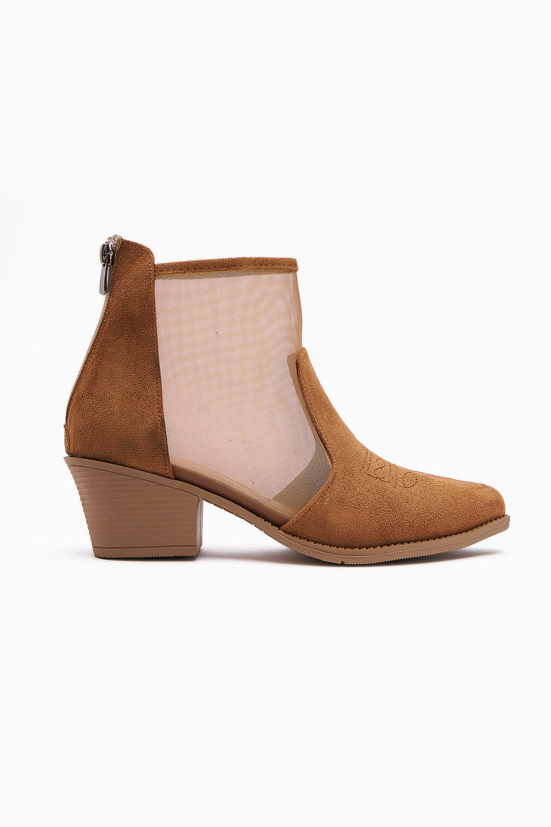Mari – Cognac Suede Embroidered Block Heel Western Summer Boot (Women)