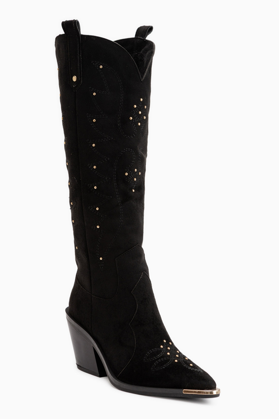 Elnora Schwarze Wildleder Bestickte Damen Stiefel