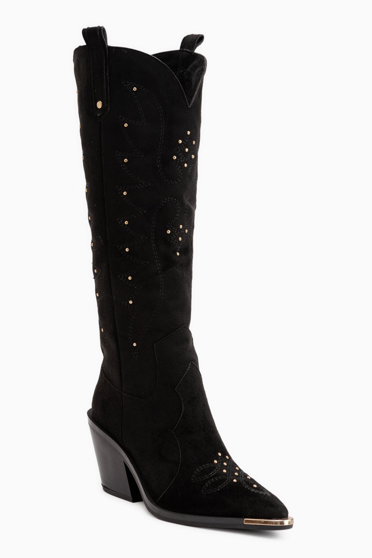 Elnora Black Suede Embroidered Women’s Boots