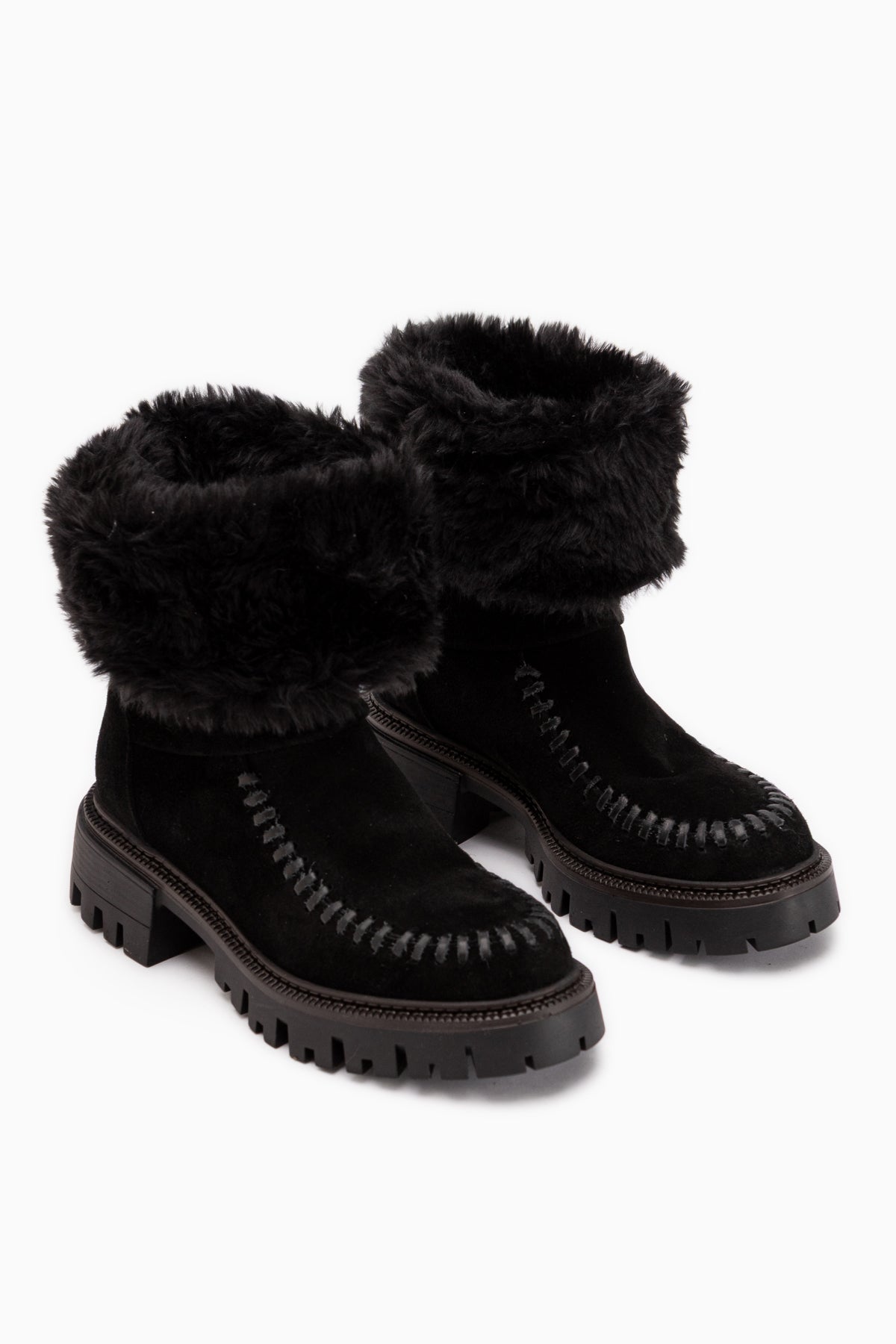 Avril Genuine Leather Black Suede Fur Women’s Long Boots