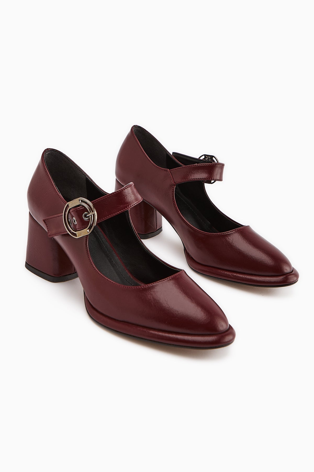 Nana – Burgundy Buckle-Detail Heeled Shoe (Women)