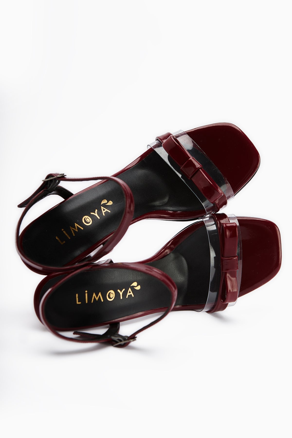 Joyce Maroon Lackleder Dicke Absatz Knöchel-Bindung Schleife Damen Sandalen