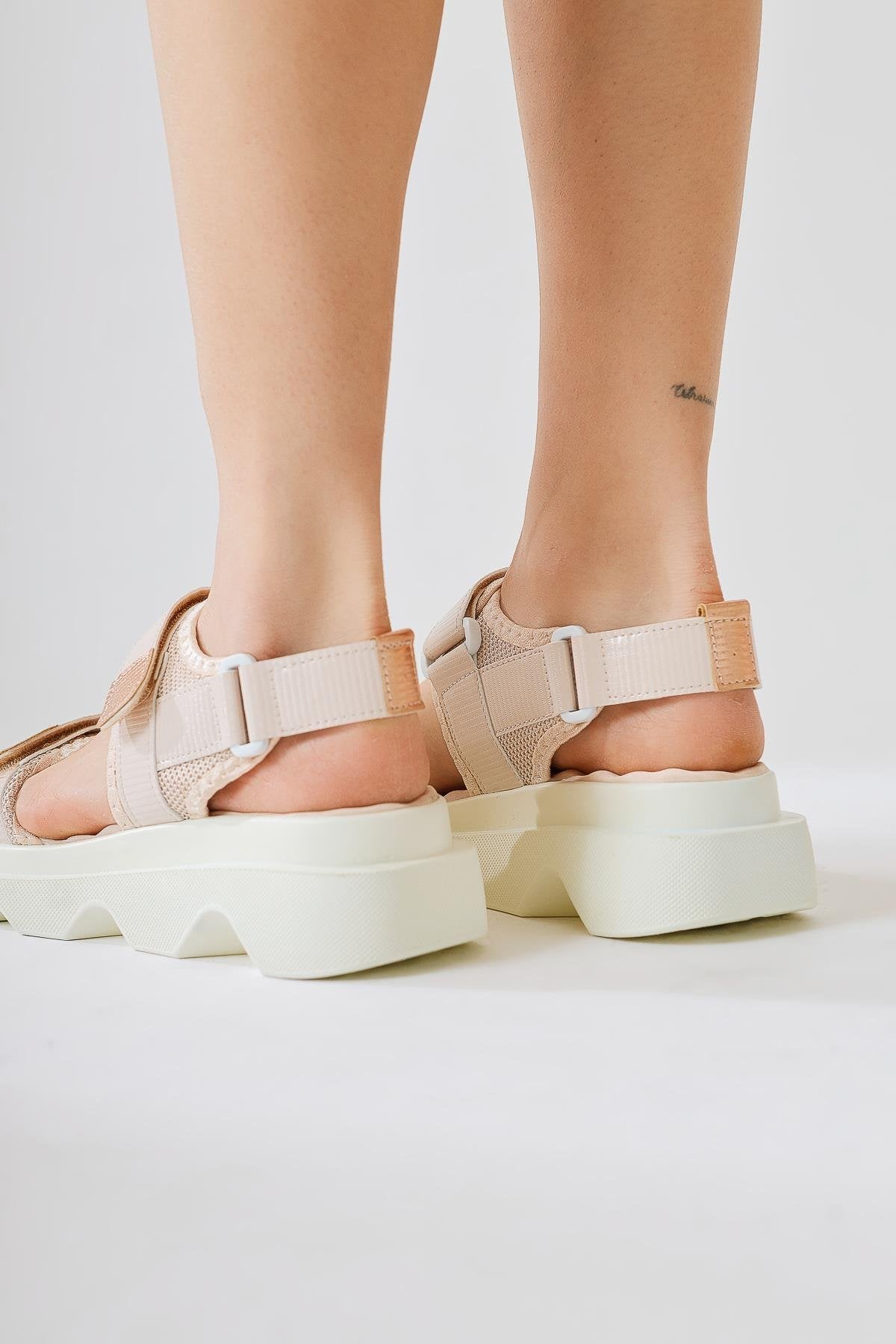 Tale Beige Single Strap Velcro Detailed Sandals
