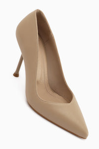 Arya Genuine Leather Beige Stiletto Women's Heeled Shoe