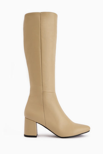 Velma Genuine Leather Beige Heeled Women's Boot