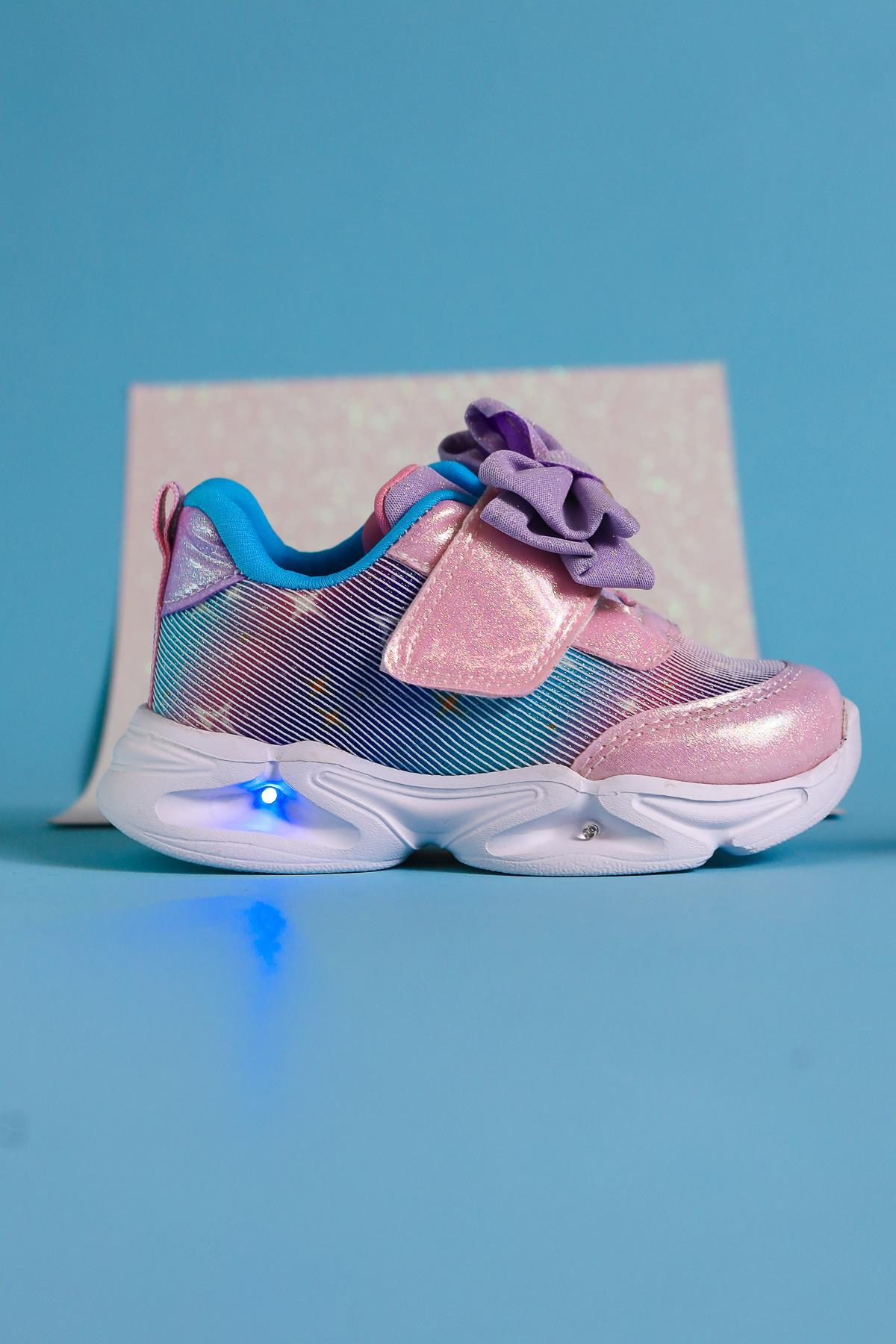 Feliz Puderrosa Schleifendetail Funkelnde Baby Sportschuhe mit Druckknöpfen