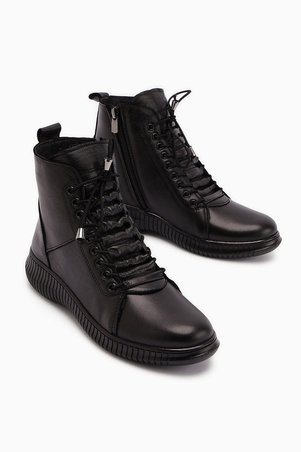 Jina – Schwarz [Echtleder] Stiefelette mit Schnürung (Damen)