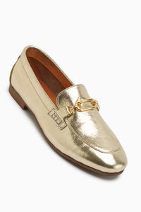 Alessa Echtes Leder Goldschnalle Damen Loafer Alltag Mokassin Schuhe