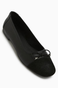 Anjela Echtes Leder Schwarze Schleifen Detail Damen Ballerinas