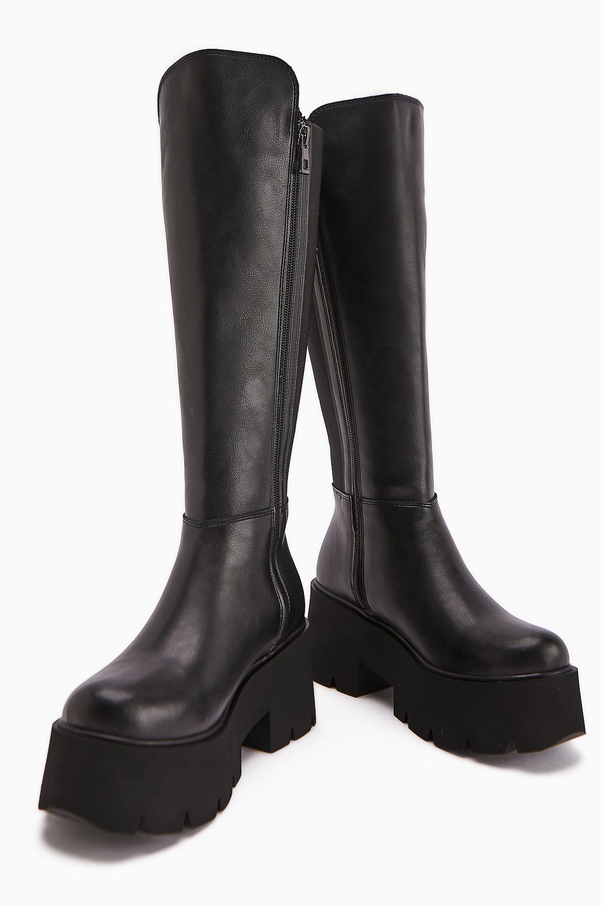 Sannah Black Platform Heeled Women's Boots