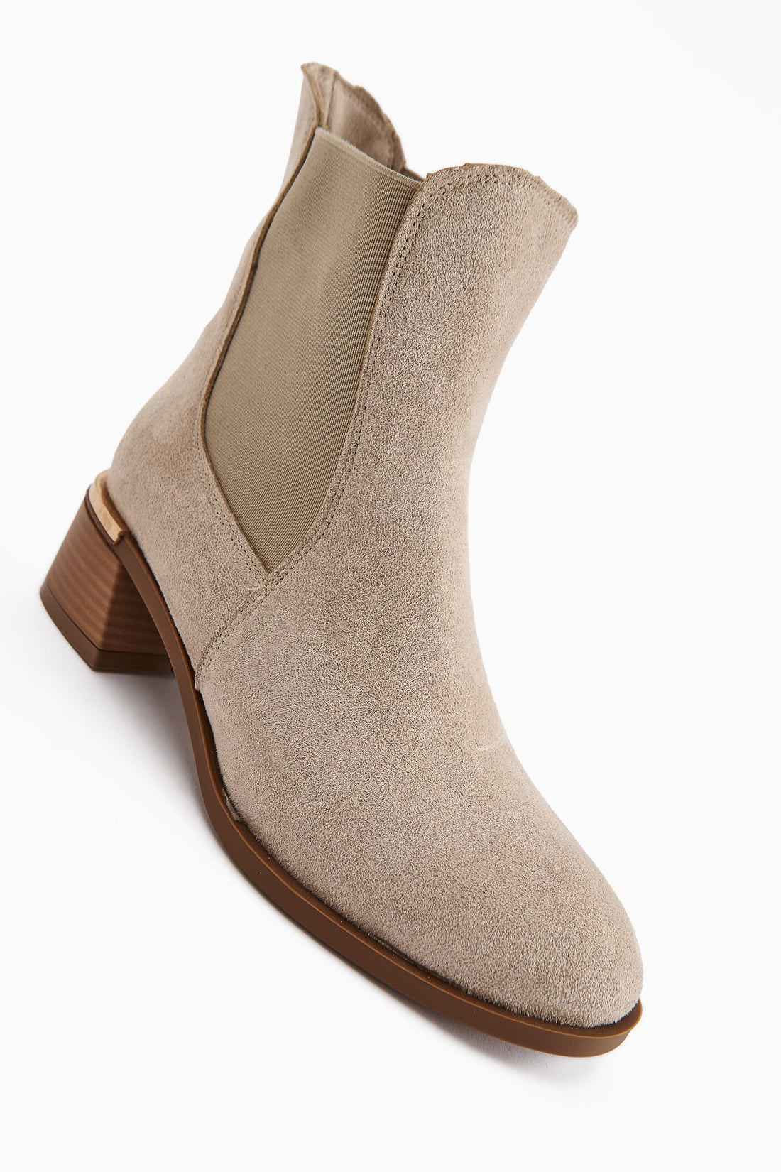 Verna Beige Suede Elasticated Heeled Women's Boot