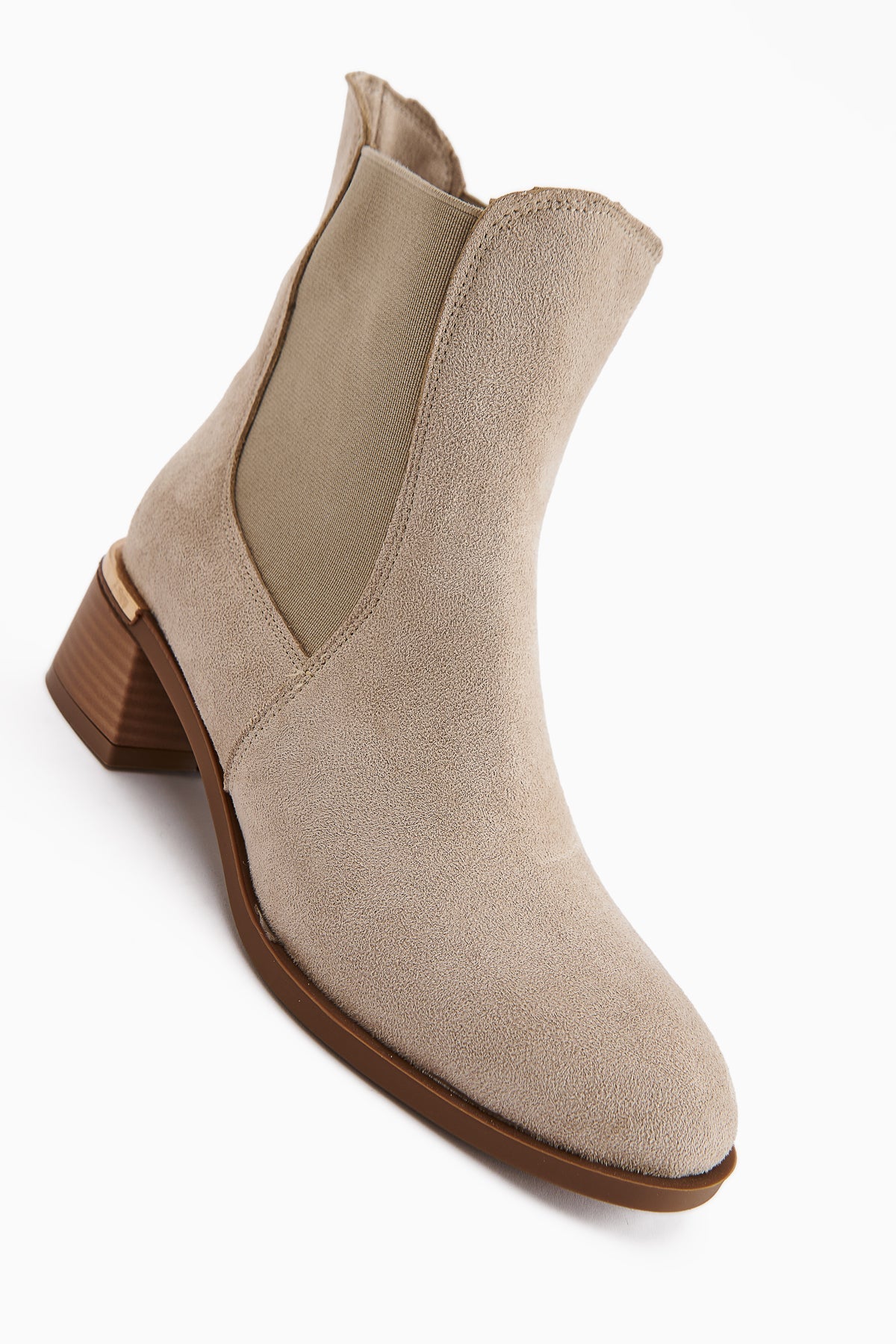 Verna Beige Suede Elasticated Heeled Women's Boot