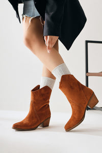 Knut Tan Suede Asymmetric Cut Pointed Toe Western Boots