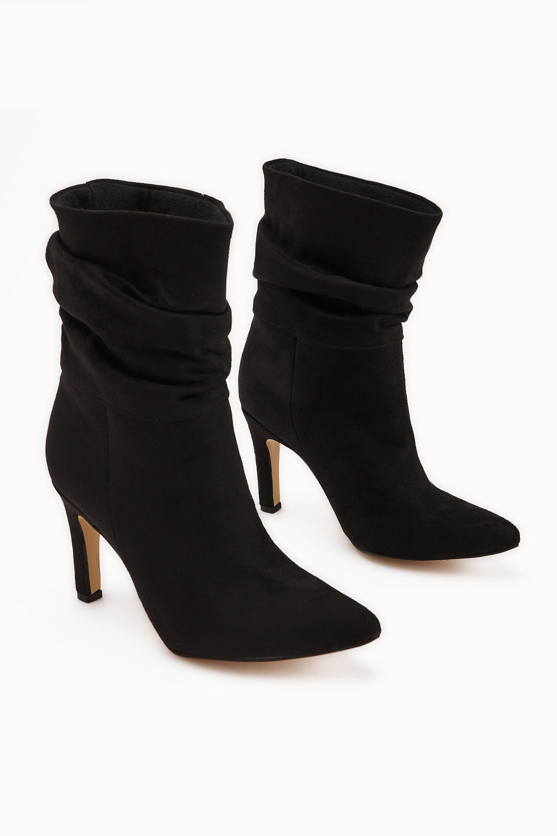 Wilma Schwarze Wildleder Falten Absatzstiefel
