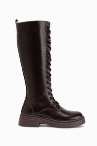 Roya Brown Leather Lace-Up Long Boots Women’s