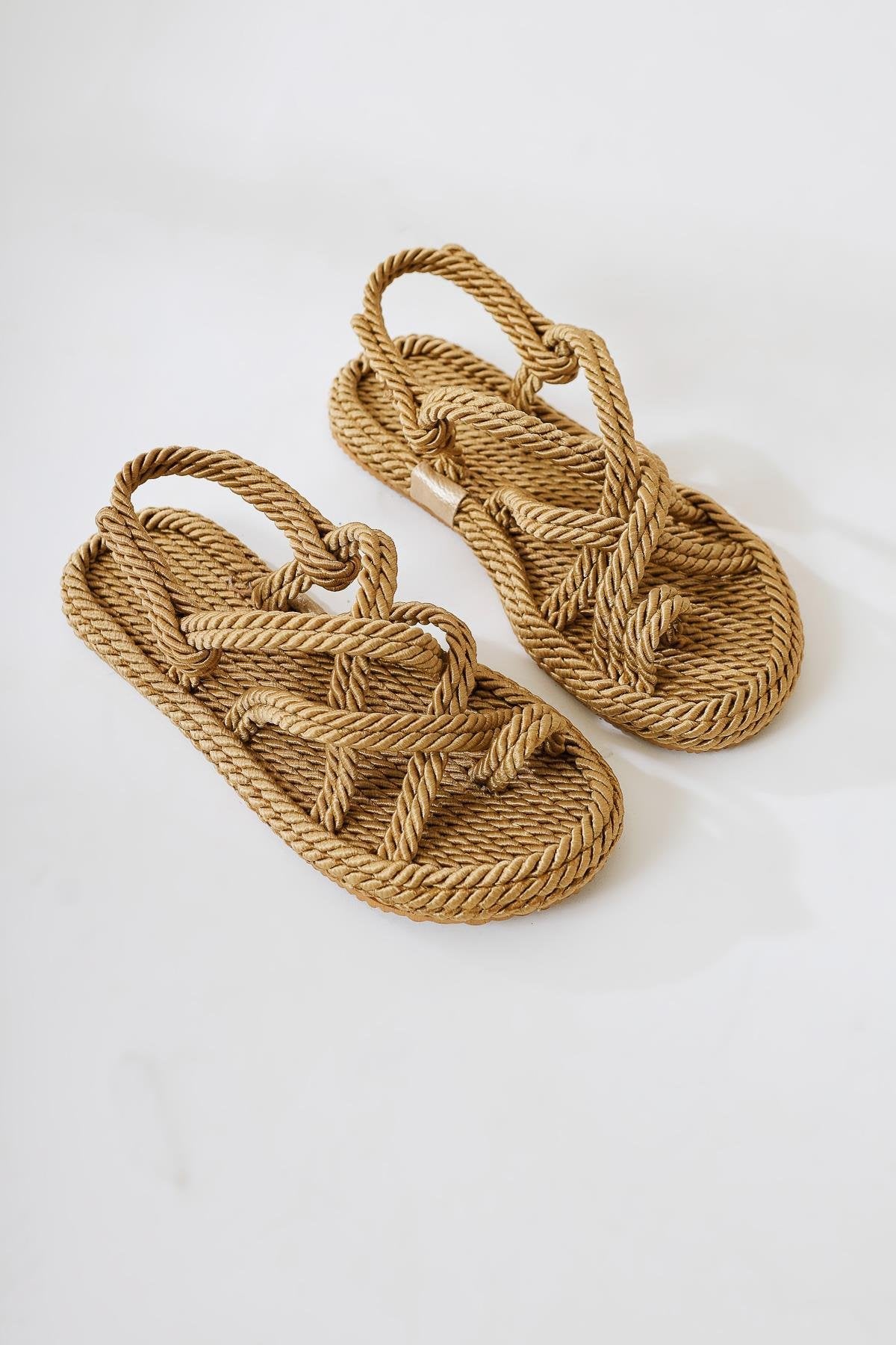 Marlene Gold Cross Rope Sandals