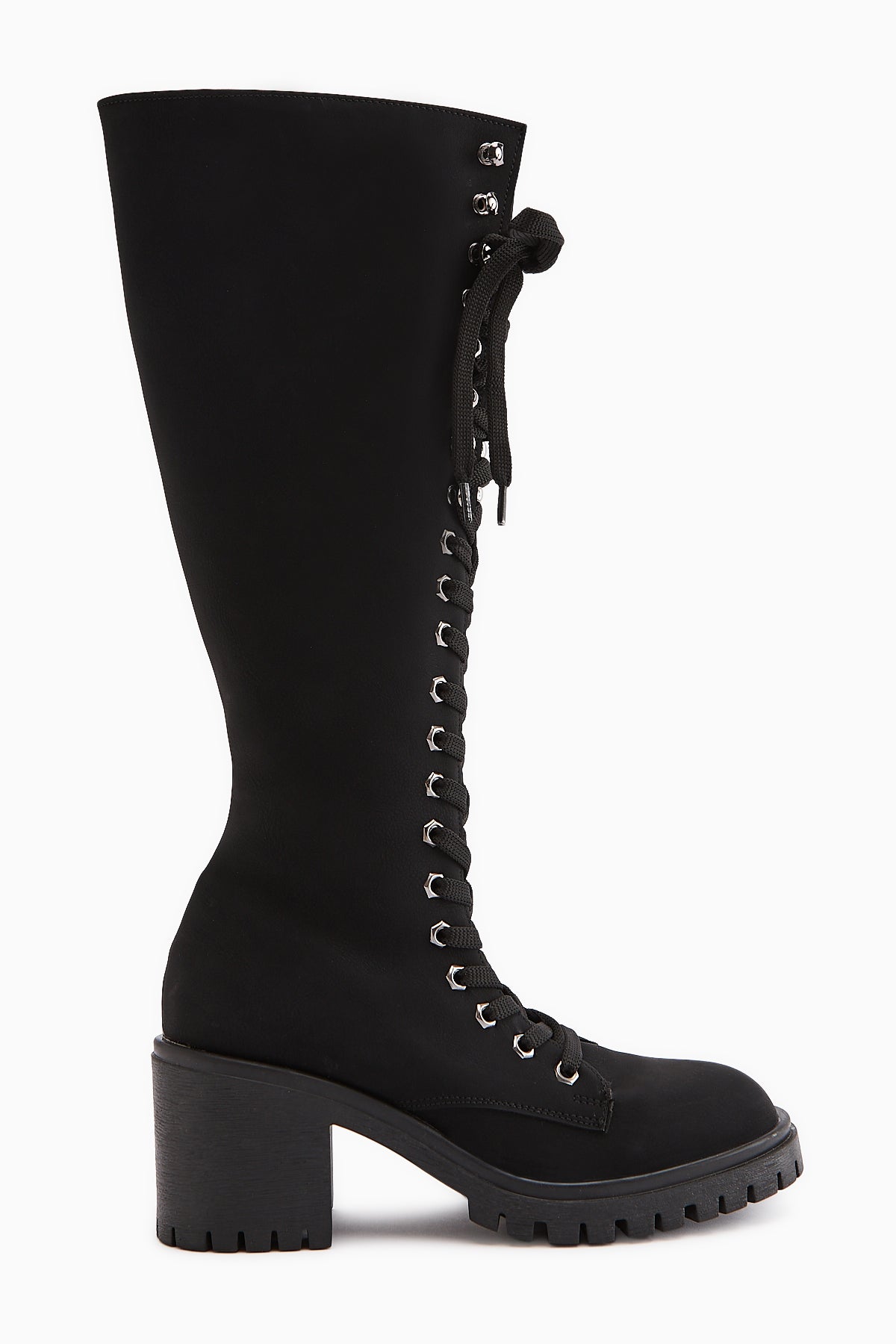 Bella Schwarze Schnür- und Reißverschluss Ovalzehen Damen Stiefel