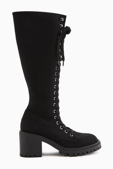 Bella Schwarze Schnür- und Reißverschluss Ovalzehen Damen Stiefel
