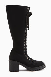 Bella Schwarze Schnür- und Reißverschluss Ovalzehen Damen Stiefel