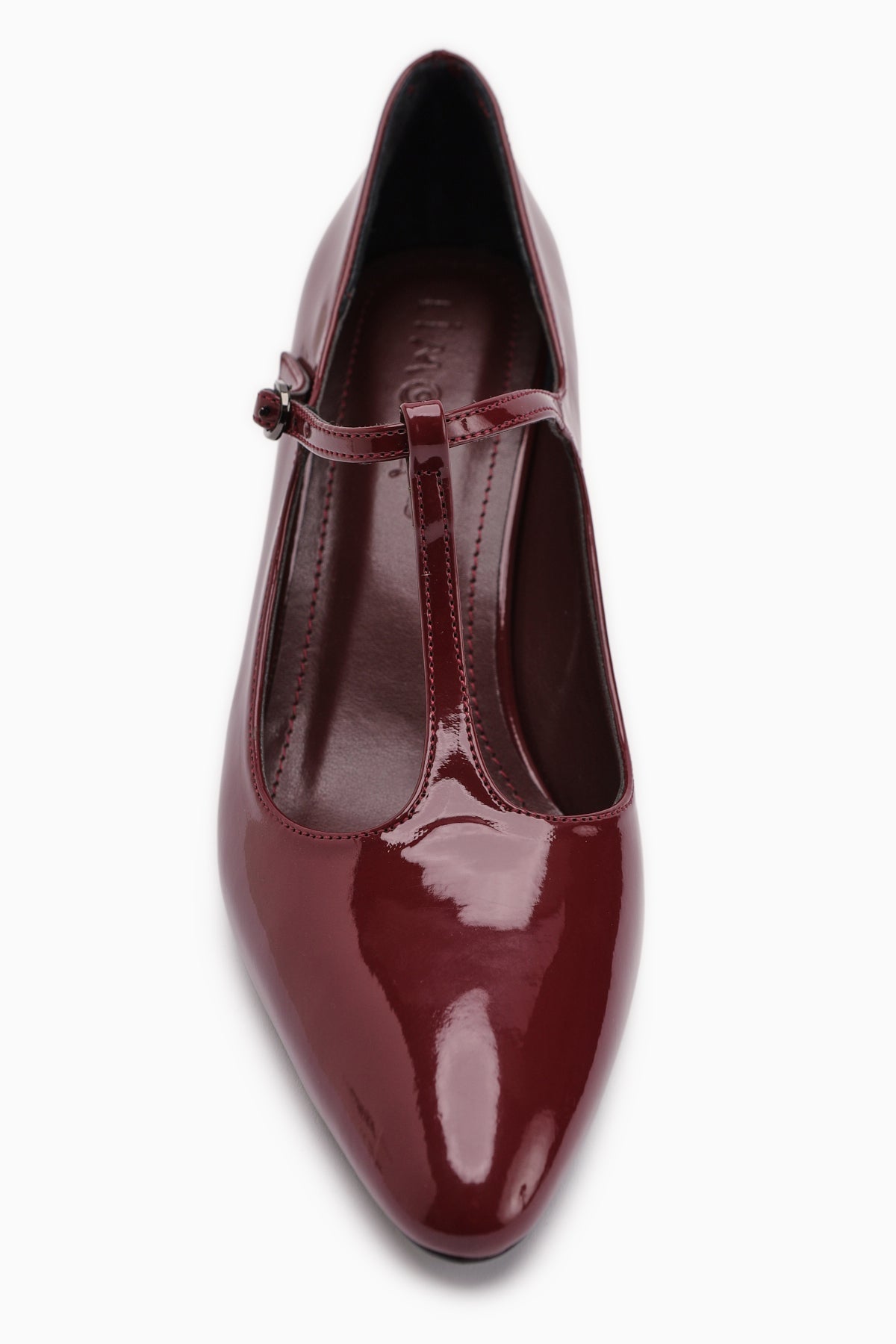 Sania Burgundy Patent Leather Belted High-Heeled Women's Shoe