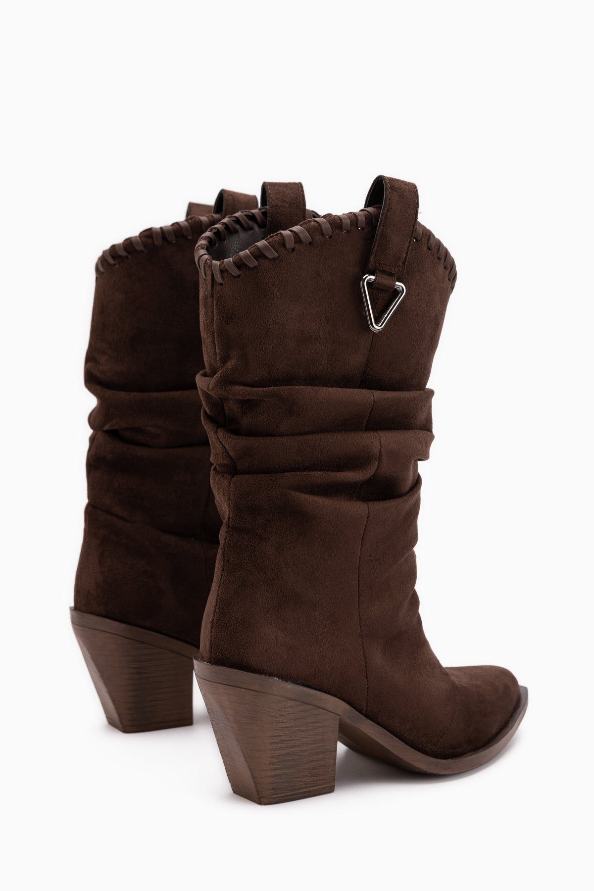 Reba Braun Wildleder Falten Dicke Absatz Damen Lange Cowboy Stiefel