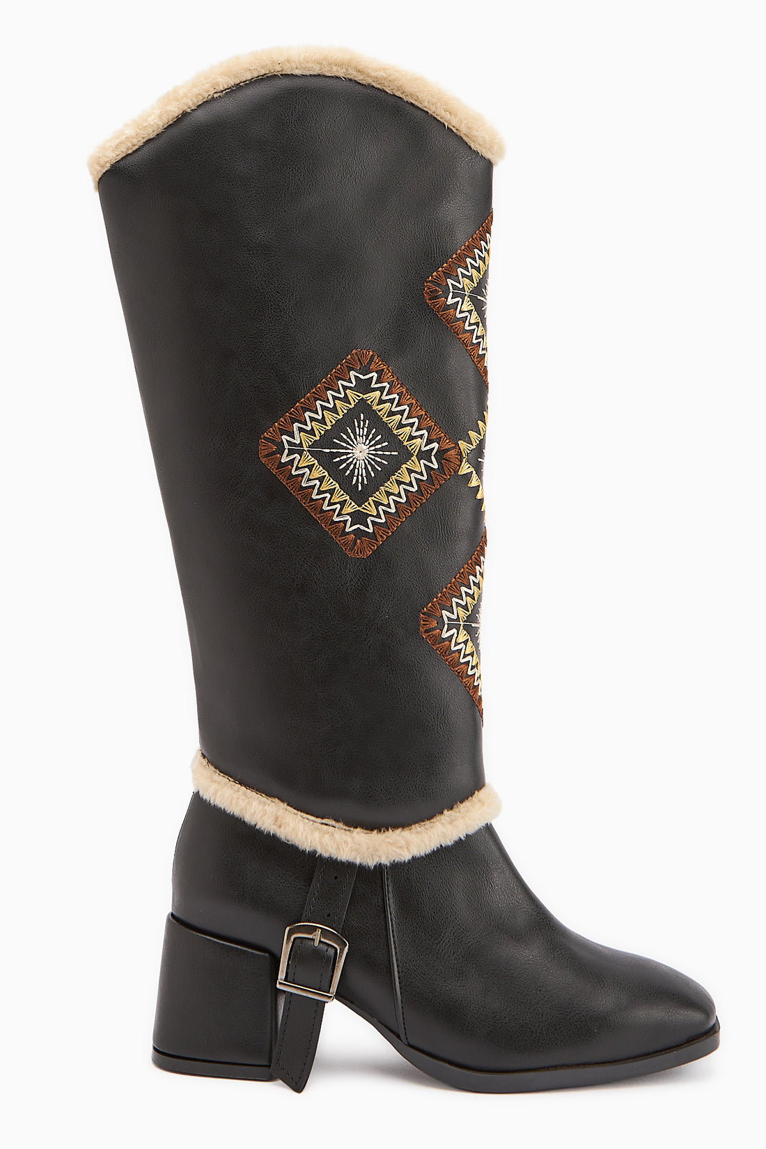 Hilka Schwarze Abnehmbare Manschette Ethnisches Muster Stiefel