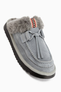Tisha Gray Suede Fur Detailed Women’s Slippers