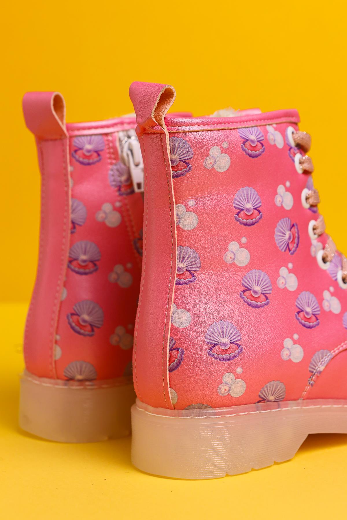 Freda – Rosé Stiefelette mit Meerestier-Print, Schnürung, Light-Up (Kinder)