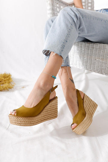 Marilyn Beige Suede Wedge Sandals