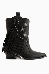 Valeria Schwarze Fransen Stern Detail Damen Stiefel