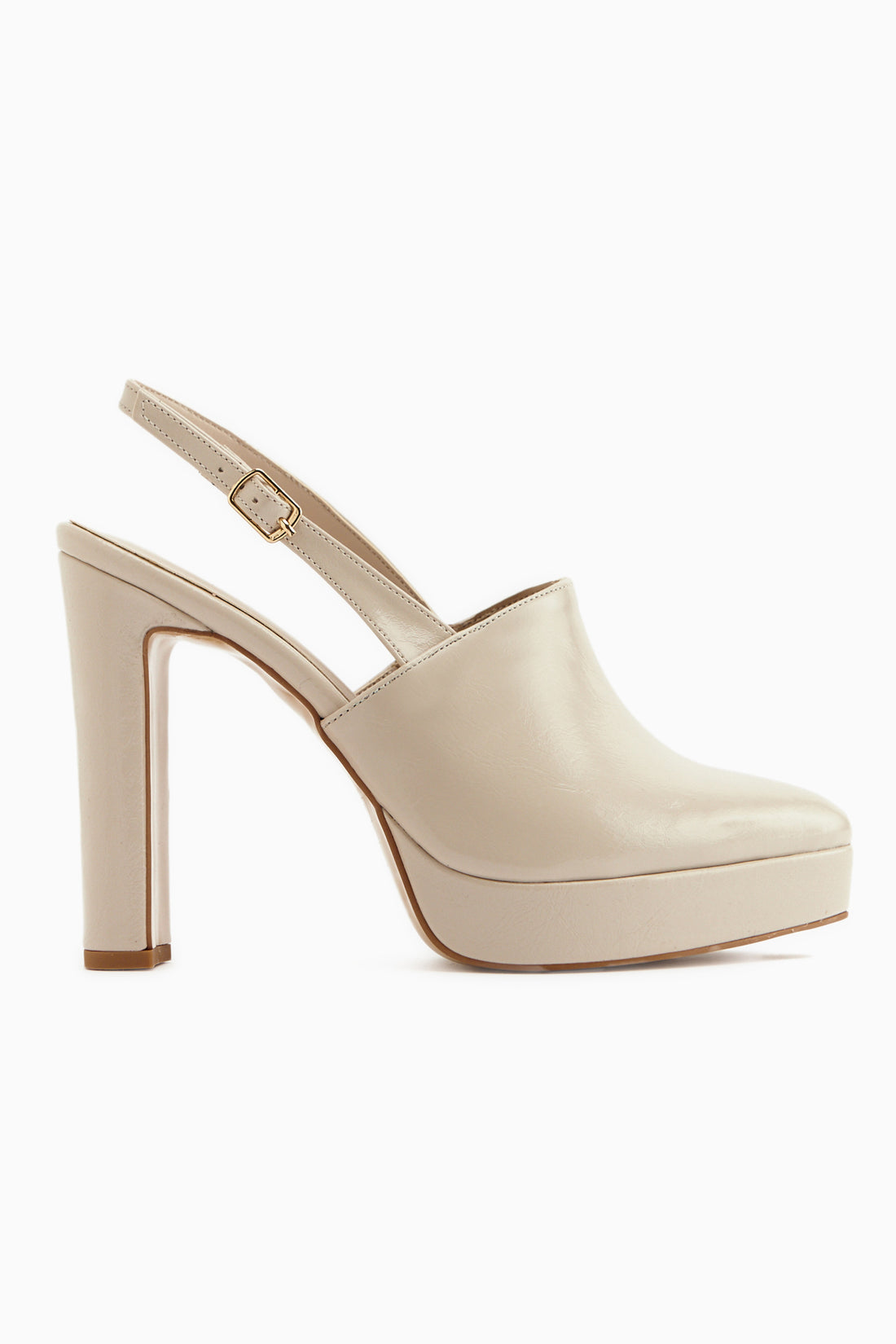 Marlen Beige Spitzes Slingback Plattform Absatz Damen Schuhe