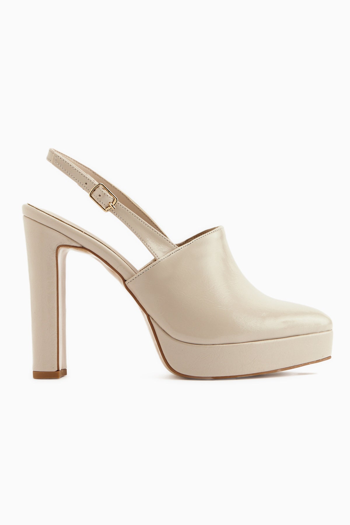 Marlen Bej Sivri Burunlu Slingback Platform Topuklu Kadın Ayakkabı