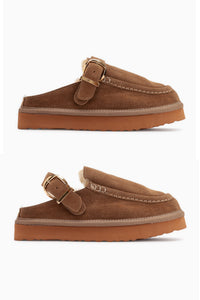 Beisa Genuine Leather Tan Suede Fur Women’s Slippers