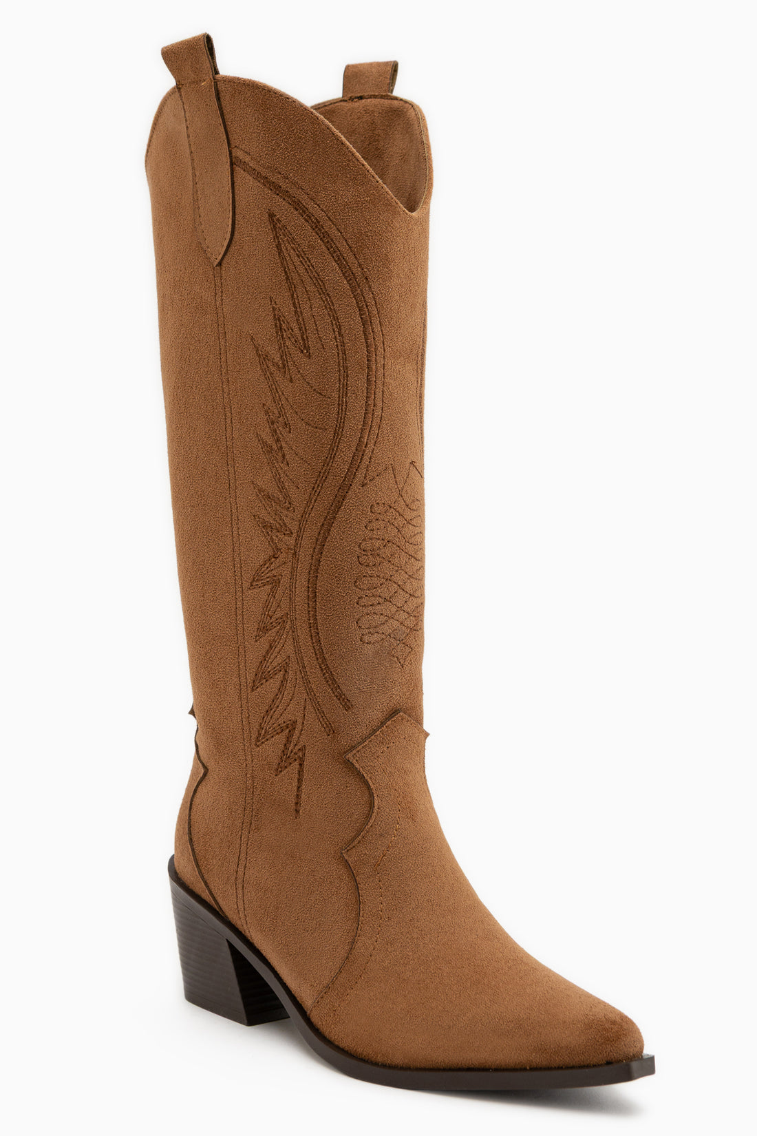 Hero Tan Wildleder Bestickte Cowboy Stiefel