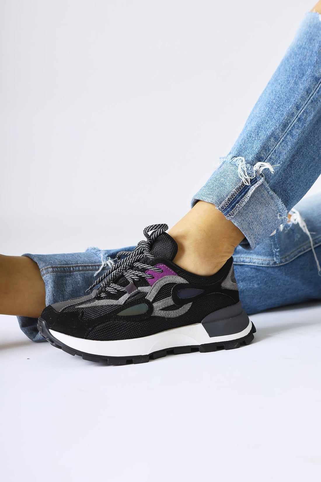 Bisera Black Knit-Suede Sneakers