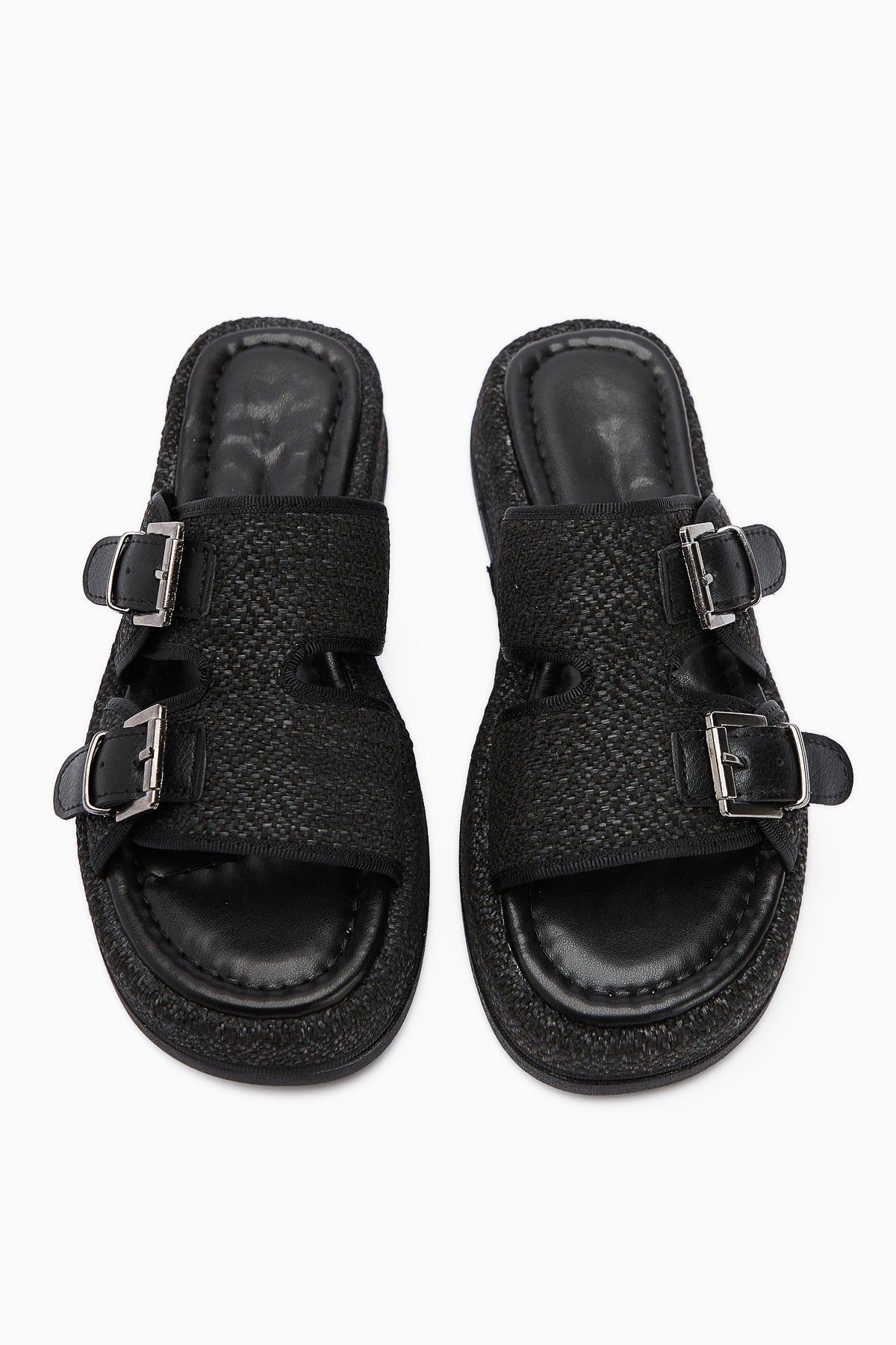 Madina Schwarz Doppelriemen Gürtel Damen Hausschuhe