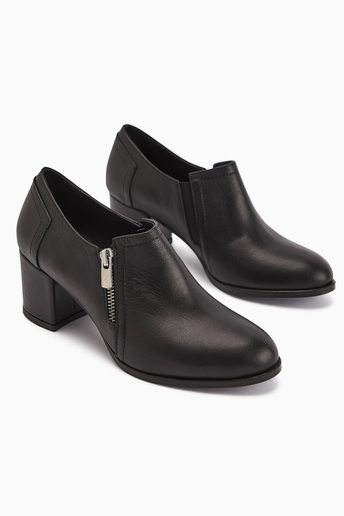 Leona Genuine Leather Black Zipper Detailed Women's Heels