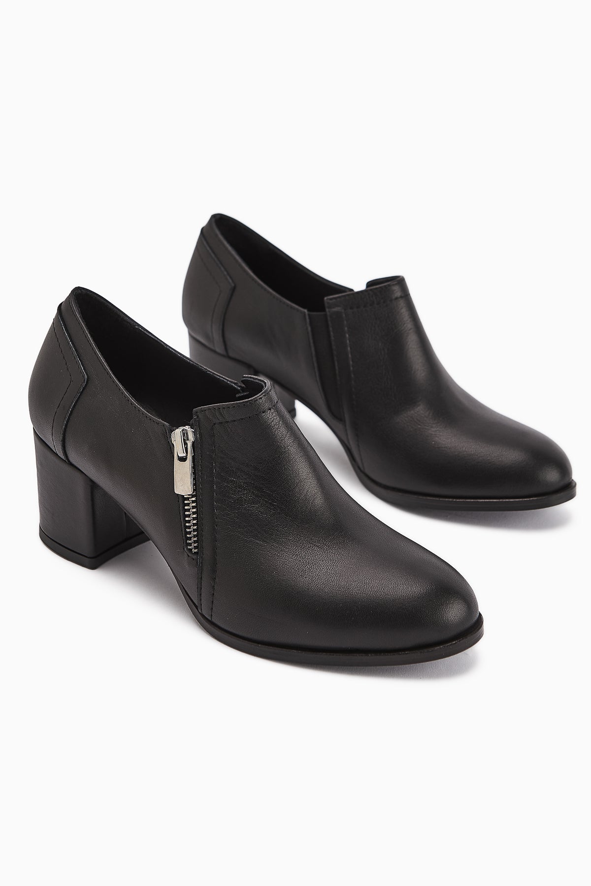 Leona Genuine Leather Black Zipper Detailed Women's Heels