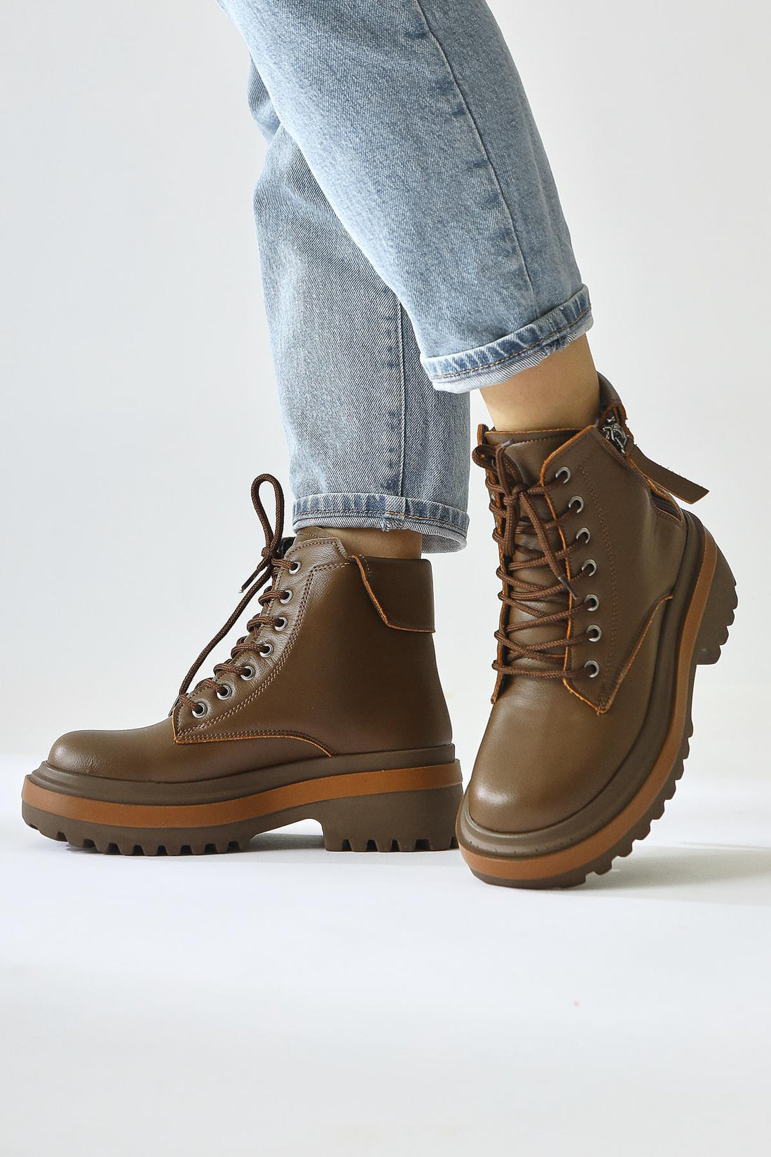Aliisa Brown Colored Sole Zippered Boots