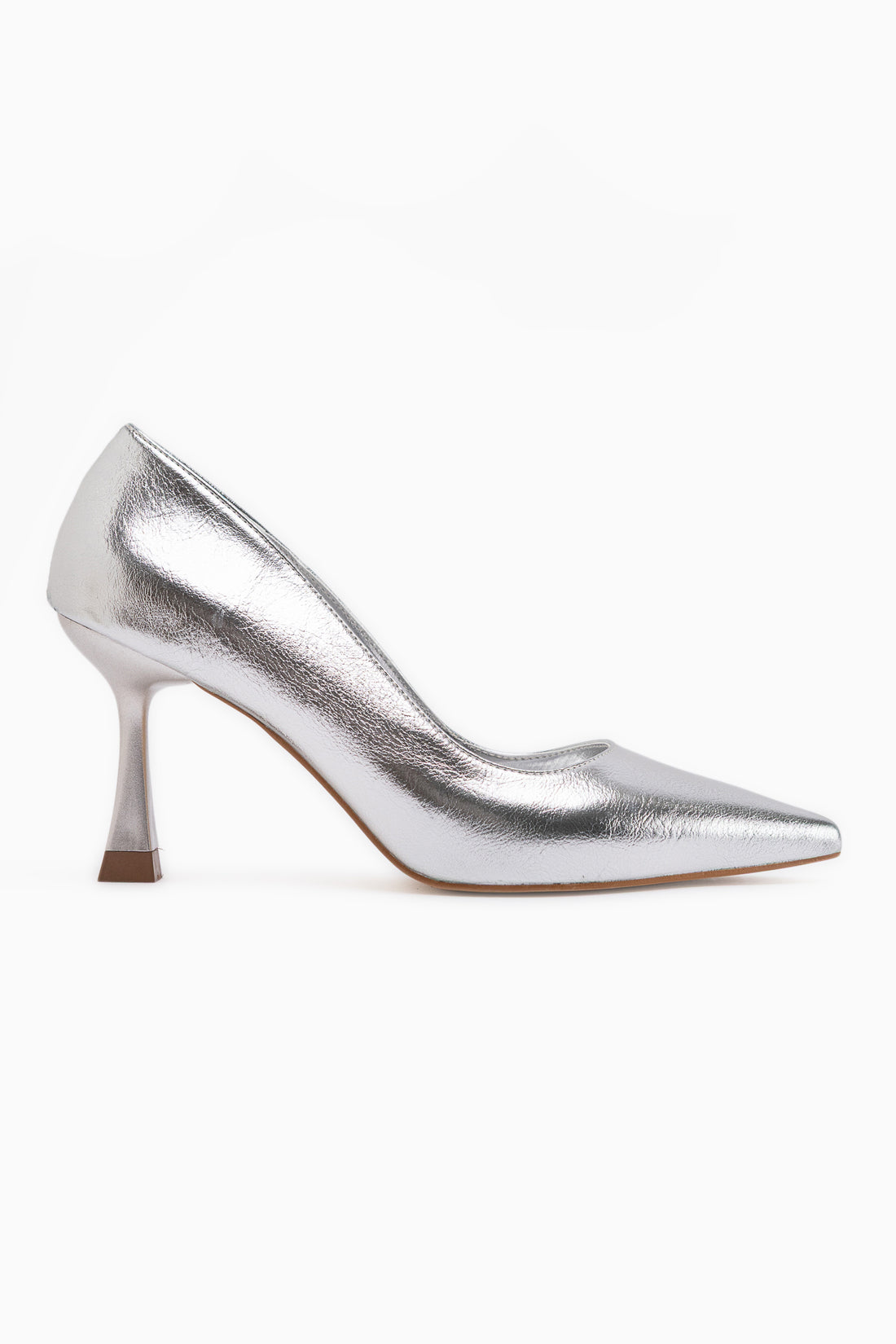 Celestine Silber Zerknittert Glänzend Lack Spitz Zehen Damen Stiletto