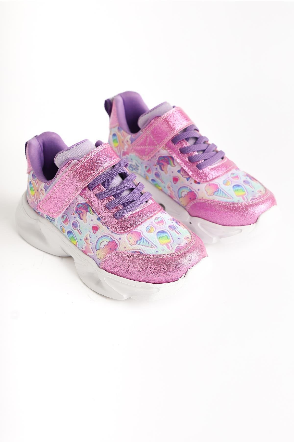 Jannie Rosa Gestreifter Charakterdruck Glitzernder Kinder Sportschuh